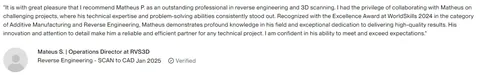 Avaliação original em inglês na Upwork: Mateus S.